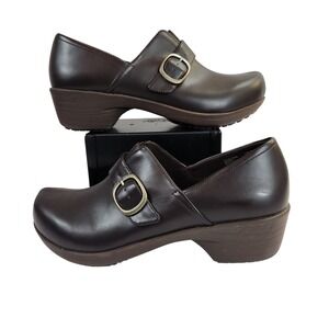 Safe Step‎ Women Dark Brown Leather Comfort Slip On Clogs Shoes Size 9.5